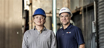 Mobil lubricants engineers in an industrial site