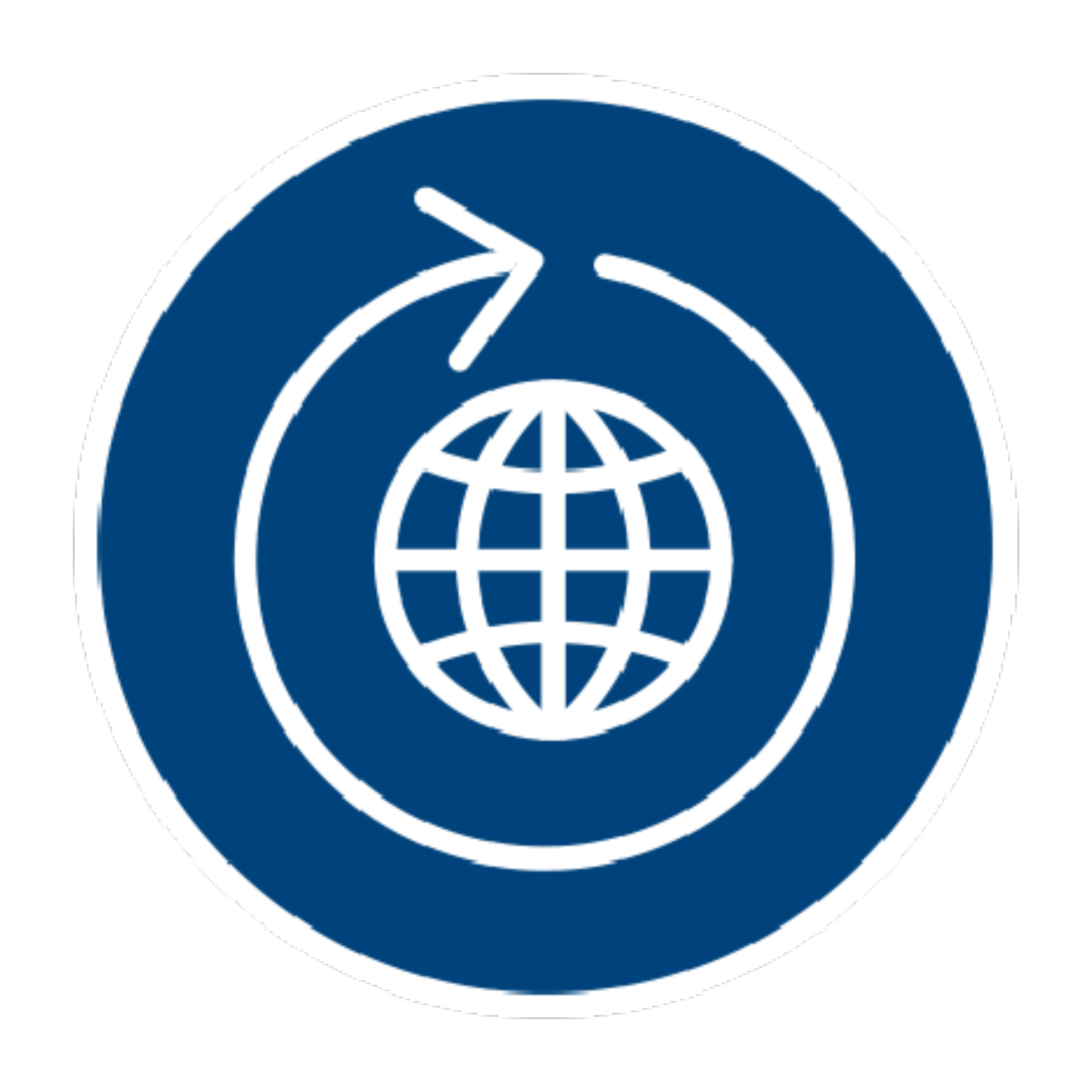 Drawing of a globe and it’s longitude and latitude lines inside of a circular recycle symbol.