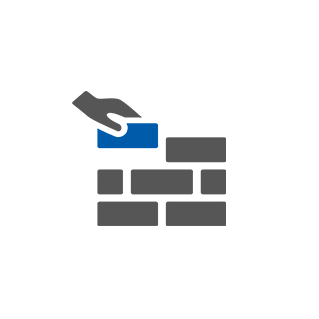 Hand placing a brick on a wall icon