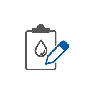 Clipboard with an oil droplet on and a pen