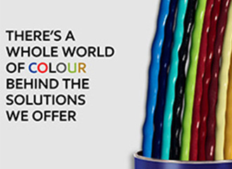 Mobil grease rainbow visual with supporting copy – there's a whole world of colours behind the solutions we offer