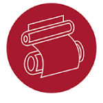 Rolling mills icon in burgundy