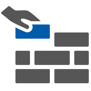 Hand placing a brick on a wall icon