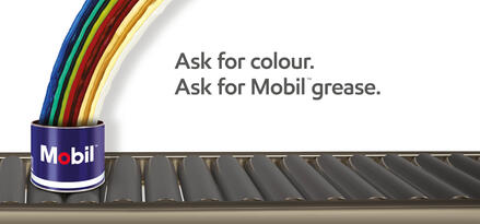 Mobil grease tin with rainbow of grease colours